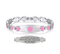 Noble Pink Heart Medical alert id bracelets for women-Stainless steel(8.5)