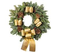 Noble Real Christmas Wreath 12" Natural Decorative Limes Festive Cinnamon (Gold Ribbon)