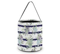 Noble Ren Colorful Succulent on Stripe Halloween Candy Bucket Reusable Tote Bags with Handles Party Supplies Gifts