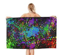 Noble Ren Glow In Dark Splatter Neon Microfiber Bath Towel Beach Towel Quick Dry Blanket For Swim Gym Yoga 52x32in