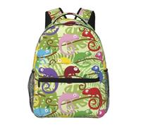 Noble Ren Green Lizard Chameleon Pattern Casual Travel Backpack Laptop Casual Daypack Lightweight Sports Bag