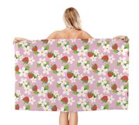 Noble Ren Strawberry With Green Leaves Flower Pattern Microfiber Bath Towel Beach Towel Quick Dry Blanket For Swim Gym Yoga 52x32in
