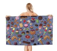 Noble Ren Sweet Biscuit Croissant Chocolate Blueberry Cake Microfiber Bath Towel Beach Towel Quick Dry Blanket For Swim Gym Yoga 52x32in