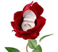Noble Rose Heart Flower Blossom Ring Box for Gift/Ceremony/Proposal/Engagement/Wedding Jewelry Box (Red)