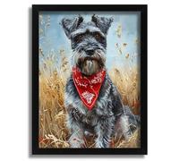 Noble Schnauzer Portrait Majestic Dog with Red Bandana Countryside Art Print Poster A5 - Wall Art Home Decor Movie Poster Canvas Film Cinema Retro Vintage Cult Classic Nostargic Saga Modern reprint w