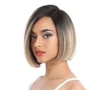 NOBLE Short Straight Bob Wig 10 Inch Side Part Bob Swiss Lace Front Synthetic Wigs for Women Ombre Brown Blonde Heat Resistant HD Lace Wigs for Party and Daily Use.