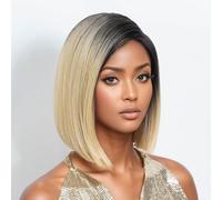 NOBLE Side Part Lace Front Wigs for Black Women Blonde Ombre Bob Synthetic Wigs Heat Resistant Fibers Hair 120g Natural Straight Swiss Lace Half Hand Tied.