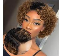Noble Star 8inch Curly Wave Pixie Cut Wigs Human Hair 13x5x1 L Part Bob Wig for Women Side Part Pixie Cut Lace Front Wig with Baby Hair Glueless Short Cut Bob Wig TT1B/30