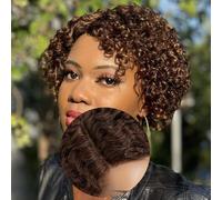 Noble Star 8inch Curly Wave Pixie Cut Wigs Human Hair 13x5x1 L Part Bob Wig for Women Side Part Pixie Cut Lace Front Wig with Baby Hair Glueless Short Cut Bob Wig M4/33