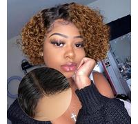 Noble Star 8inch Curly Wave Pixie Cut Wigs Human Hair 13x5x1 L Part Bob Wig for Women Side Part Pixie Cut Lace Front Wig with Baby Hair Glueless Short Cut Bob Wig DYTT1B/4/33/30