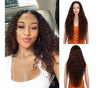 NOBLE STAR Long Curly Lace Front Wigs 30 Inches Dark Roots Middle Part HD Lace Front Wig Super Soft Bio Hair Synthetic Wigs for Women 130% Density (Ombre Dark Brown)