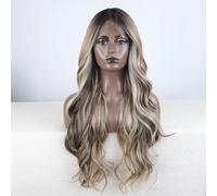 Noble Synthetic Lace Front Wig With Hair Body Wavy Wigs For Women 28 Inch Ombre Brown Higlight Lace Wig Lace Wig-N4-10-23B-613C-130%-Lace Part Wig-24inches