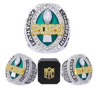 noblehead 2025 Fantasy Football Championship Ring | Heavy FFL Champion Trophy Ring | Gold Silver Plated Award Trophy for Fantasy Football League Winners, size 14, Metal, White Diamond