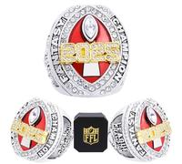 noblehead 2025 Fantasy Football Championship Ring | Heavy FFL Champion Trophy Ring | Gold Silver Tone Plated Award Trophy Fantasy Football League Winner, size 11, Metal, White Diamond