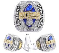 noblehead 2025 Fantasy Football Championship Ring Heavy FFL Champion Trophy Ring Gold Silver Tone Plated Award Trophy for Fantasy Football League Winner