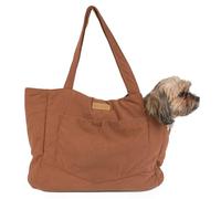 NoblePup Corduroy Dog Carrier - Lightweight Cotton Soft-Sided Pet Tote with Safety Harness Clip - Breathable Travel Carrier for Small Dogs and Puppies (Brown)