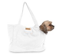 NoblePup Corduroy Dog Carrier - Lightweight Cotton Soft-Sided Pet Tote with Safety Harness Clip - Breathable Travel Carrier for Small Dogs and Puppies (White)