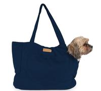NoblePup Corduroy Dog Carrier - Lightweight Cotton Soft-Sided Pet Tote with Safety Harness Clip - Breathable Travel Carrier for Small Dogs and Puppies (Dark Blue)