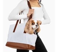 NoblePup Luxury Dog Purse Carrier - White Faux Leather Pet Carrier, Secure Harness Clip, Tote Bag for Small Dogs and Puppies