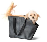NoblePup Luxury Woven Dog Purse Carrier - Cozy Faux Leather, Secure Harness Clip, Black Tote Bag for Small Dogs and Puppies