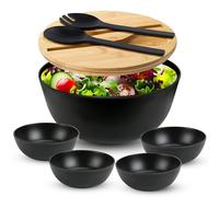 NobleSelect Large Bowl with Lid - 9.8inches Bamboo Fiber Salad Bowl with Airtight Lid and Servers, Mixing Salad Bowl Set with 4 Pack Small Serving Bowls, Spoon and Fork for Soup, Pasta and Vegetables