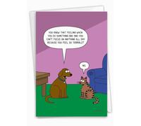 NobleWorks - 1 Funny Animal Card for Birthdays - Pet Cat and Dog Humor, Birthday Notecard with Envelope - Dog Guilt C6390BDG