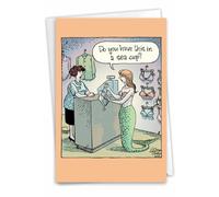 NobleWorks - 1 Funny Cartoon Birthday Greeting Card - Comic Humor, Happy Birthdays Celebration Card - Mermaid Bra C6951BDG