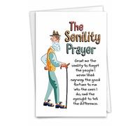 NobleWorks - 1 Funny Happy Birthday Notecard - Old Men Humor Greeting Card with Envelope - Man's Senility Prayer C9348BDG