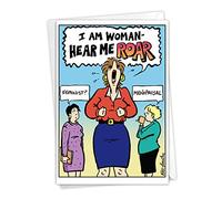 NobleWorks - 1 Funny Women's Birthday Card with Envelope - Cartoon Humor, Stationery Bday Celebration Card for Wife, Women - Hear Me Roar C6382BDG