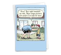 NobleWorks - 1 Humor Father's Day Notecard with Envelope for Dad, Pa, Pop, Daddy, Stepfathers with Envelope -Major League Pitchers C3553FDG