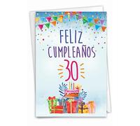 NobleWorks - 1 Spanish Birthday Card with Envelope - Hispanic Latino Celebration Card for Birthdays - Feliz Cumpleaños 30 C8833MBG-SL