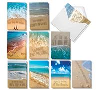 NobleWorks 20 Assorted Box Set Blank All Occasions Greeting Cards w/5 x 7 Inch Envelopes (10 Designs, 2 Each) Life's A Beach AC6328XOCB-B2x10