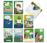 NobleWorks 20 Assorted Box Set Funny Birthday Greeting Cards w/5 x 7 Inch Envelopes (10 Designs, 2 Each) Bday Scott Metzger's Cat Toons AC2696BDG-B2x10