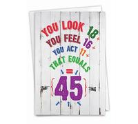 NobleWorks - 45th Birthday Card with Envelope - Funny Stationery Notecard for Birthdays, 45 Year Old Greeting - Age Equation 45 C9418MBG