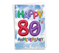 NobleWorks 80th Milestone Anniversary Congratulations Greeting Card with 5 x 7 Inch Envelope (1 Card) Inflated Messages - Couple 80 C11171MAG