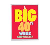 NobleWorks Big 40th Anniversary Work Milestone Congratulations Card (Co-Worker) 8.5 x 11 w/Envelope for Men Women (1 Pack) 40 Years At Work J10687AWG