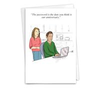 NobleWorks - Funny Anniversary Card with Envelope - Cartoon Marriage Humor, Spouse Notecard for Anniversary - Special Password C3252ANG