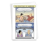 NobleWorks - Funny Anniversary Card with Envelope - Cartoon Marriage Humor, Spouse Notecard for Anniversary - Dichotomy of Marriage C7315ANG