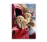 NobleWorks Get Well Paper Card with 5 x 7 Inch Envelope (1 Card) Yellow Lab Winter Pups - Pickup C11102JGWG