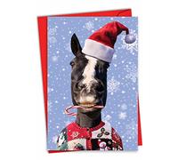 NobleWorks Humorous Christmas Greeting Card with 5 x 7 Inch with Envelope (1 Card) Holiday Horse C7670XSG