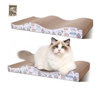 Nobleza 2 Pack Cardboard Cat Scratchers for Indoor Cats, Reversible Use Curved Shape Cat Scratching Board with Catnip, High Density Corrugated Cardboard, Kitten Kitty Scratcher Bed Pad 44.5x21x7.2cmx2