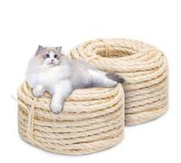 Nobleza 2 Pack Cat Scratching Sisal Rope for Cat Scratcher Kitten Jute Rope for Cats Scratching Post Kitten Hemp Ropes for Cats Tree Kittens Replacement Ropes for Tower Thick 6mm-Total 40m/131ft