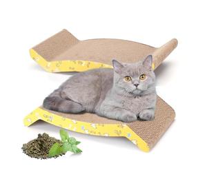 Nobleza 2Pcs Cat Scratching Board, Reversible Use Curved Shape Cat Scratcher with Catnip, High Density Corrugated Scratcher Cardboard, Durable Scratchers Pad Bed Sofa Lounger Set, Size 44*22*8 cm