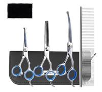 Nobleza 5 in 1 Dog Grooming Scissors, Dog Grooming Kit, Pet Thinning Curved Straight Scissors Groom Set with Dogs Comb, Pet Puppy Cat Groom Kit, Dogs Hair Cutting Trimming Scissor Professional