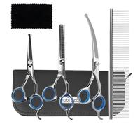 Nobleza 5 in 1 Dog Grooming Scissors Kit with Professional,Safety Round Tip | Pet Thinning Curved Straight Scissors Groom Set with Dogs Comb, Pet Puppy Cat Groom Kit, Dogs Hair Cutting Trimming Scissor