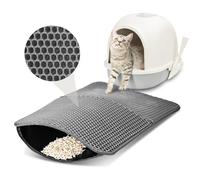 Nobleza Cat Litter Mat, Large Litter Tray Mat Trapping Foldable Washable 62x42cm Honeycomb Double Layer, Nonslip Waterproof Urine Proof EVA Material Easy Clean, Litter Box Mat Scatter Control Grey