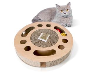Nobleza Cat Scratcher, Cat Scratching Board with 2 Bell Balls and Catnip, High Density Corrugated Scratcher Cardboard, Durable 3 in 1 Scratchers Pad Bed Toy for Indoor Cats, Size 33 * 33 * 5.5 cm