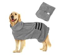 Nobleza Dog Bathrobe XL Dog Drying Coat Dogs Towel Robe Pets Dressing Gown Super Absorbent Pet Puppy Towelling Robe Fast Drying Adjustable Pet Bathrobe Towel for Extra Large Dogs Cat Grey