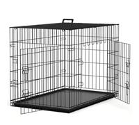 Nobleza Dog Cage Crate, 30in Folding Metal Medium Dog Cage with 2 Doors, Durable Pet Car Crate with Carrier Handle Chew Resistant Plastic Base Tray for Medium Size Pet Training, Black