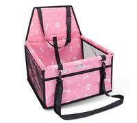 Nobleza Dog Car Seat, Waterproof Dog Booster Seat with Adjustable Headrest Strap and Reinforced Strap, Stable Foldable Car Seat for Little Small Cat Pet Travel, Pink